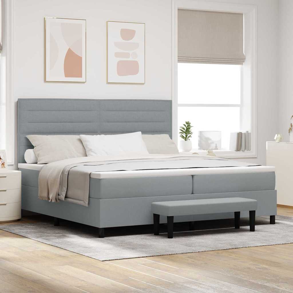 Lit à ressorts avec matelas Gris clair 200 x 200 cm tissu - XIOS