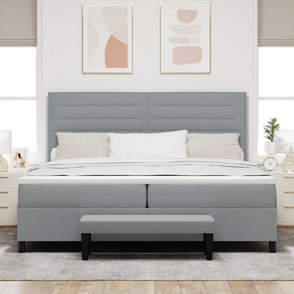 Lit à ressorts avec matelas Gris clair 200 x 200 cm tissu - XIOS