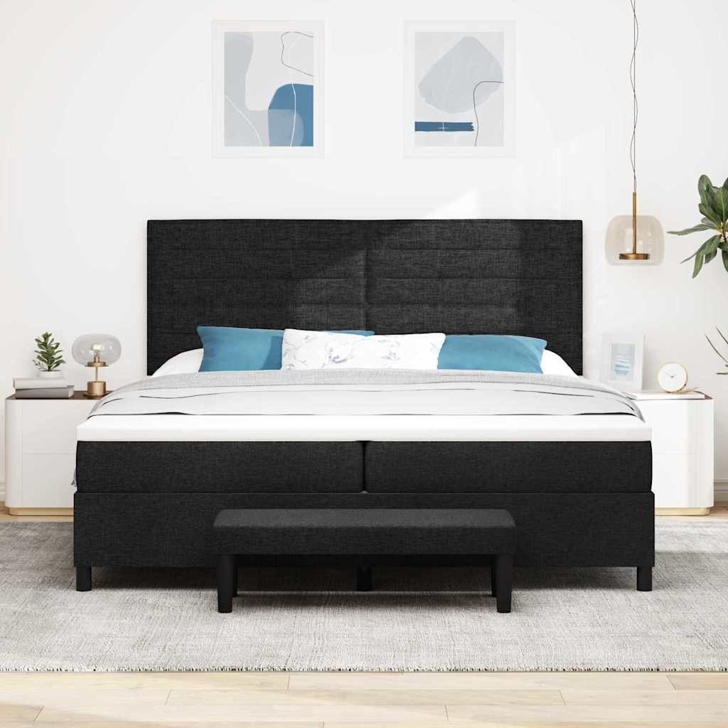 Lit à ressorts avec matelas Noir 200 x 200 cm tissu - XIOS