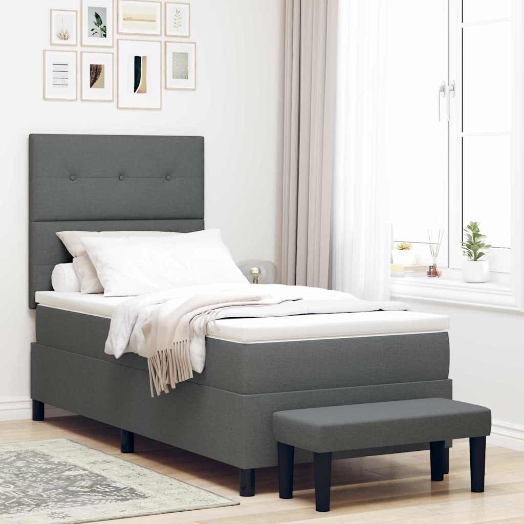 Lit à ressorts avec tête de lit Gris foncé 90 x 200 cm tissu