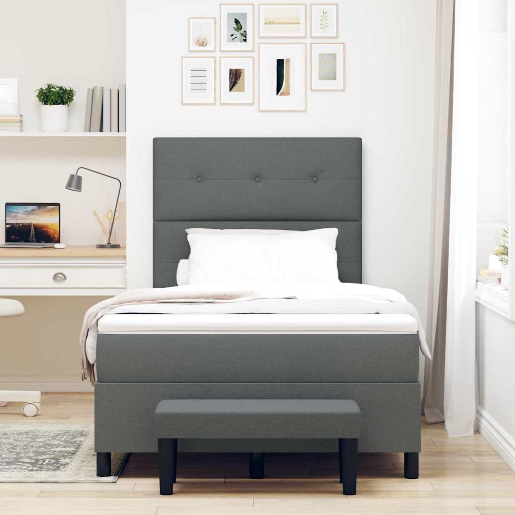 Lit à ressorts avec tête de lit Gris foncé 120 x 190 cm tissu