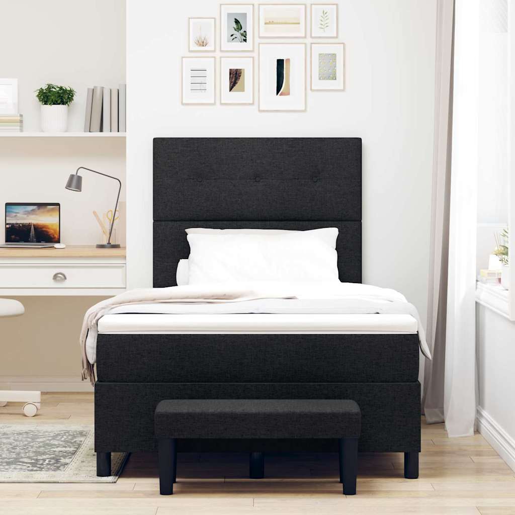 Lit à ressorts avec coussin Noir 120 x 200 cm tissu - XIOS