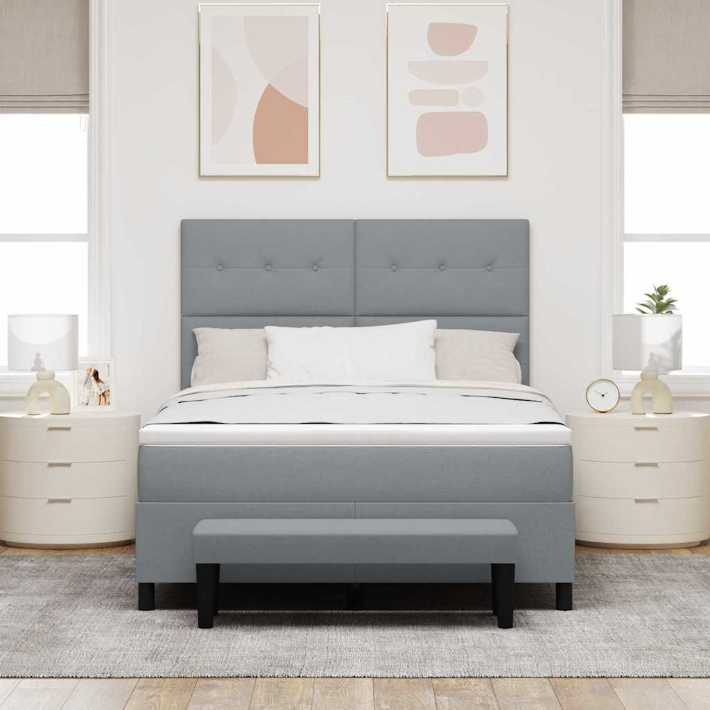 Lit à ressorts avec tête de lit Gris clair 140 x 190 cm tissu