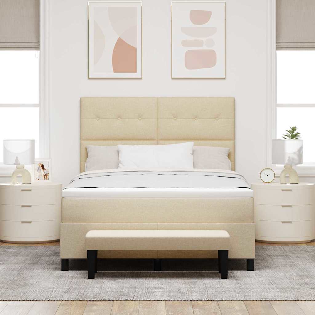 Lit à ressorts avec tête de lit Crème 140 x 190 cm tissu