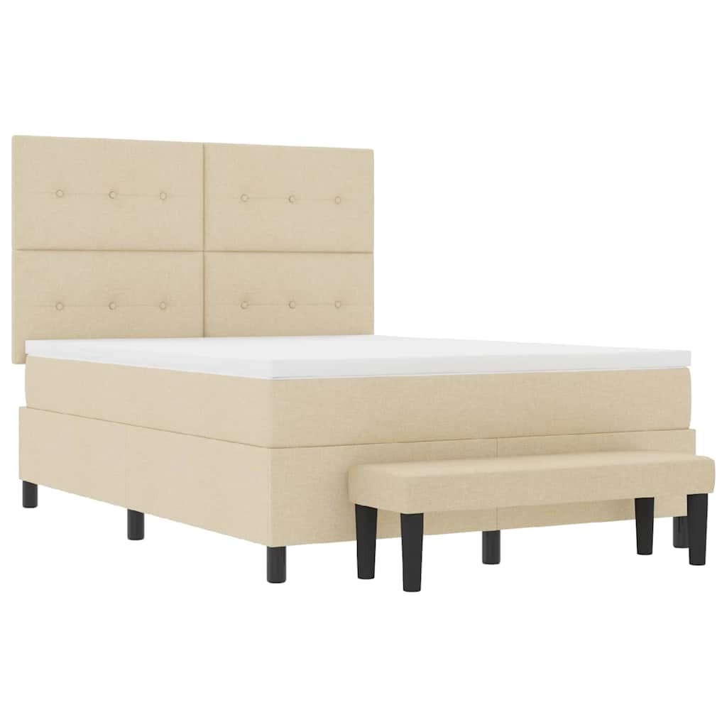 Lit à ressorts avec tête de lit Crème 140 x 190 cm tissu