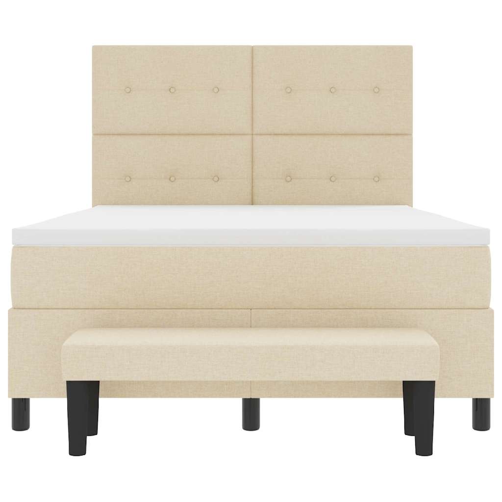 Lit à ressorts avec tête de lit Crème 140 x 190 cm tissu