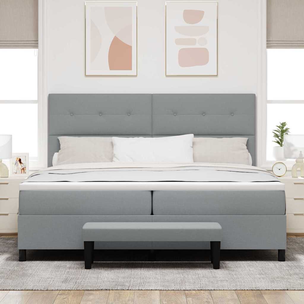 Lit à ressorts avec matelas Gris clair 200 x 200 cm tissu - XIOS