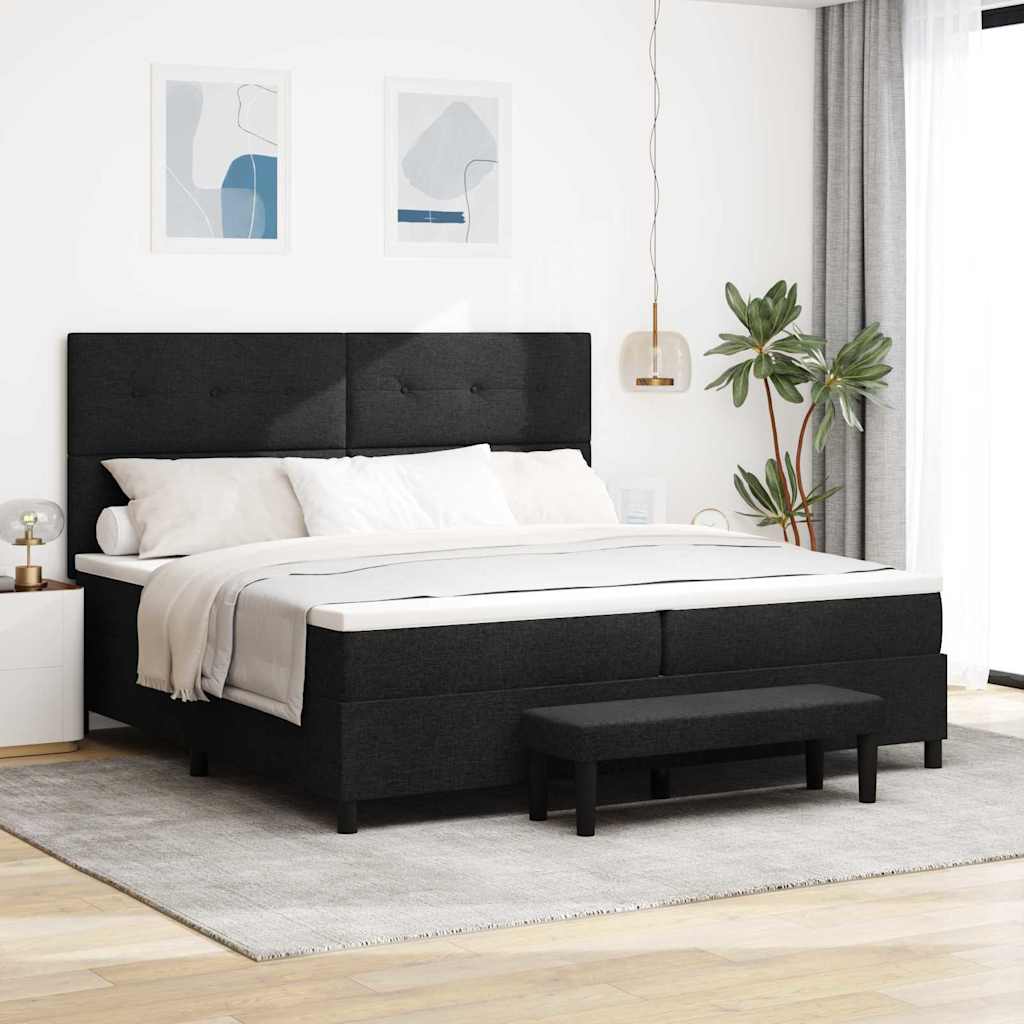 Lit à ressorts avec matelas Noir 200 x 200 cm tissu - XIOS