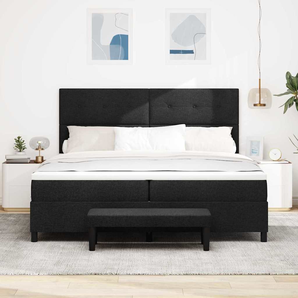 Lit à ressorts avec matelas Noir 200 x 200 cm tissu - XIOS
