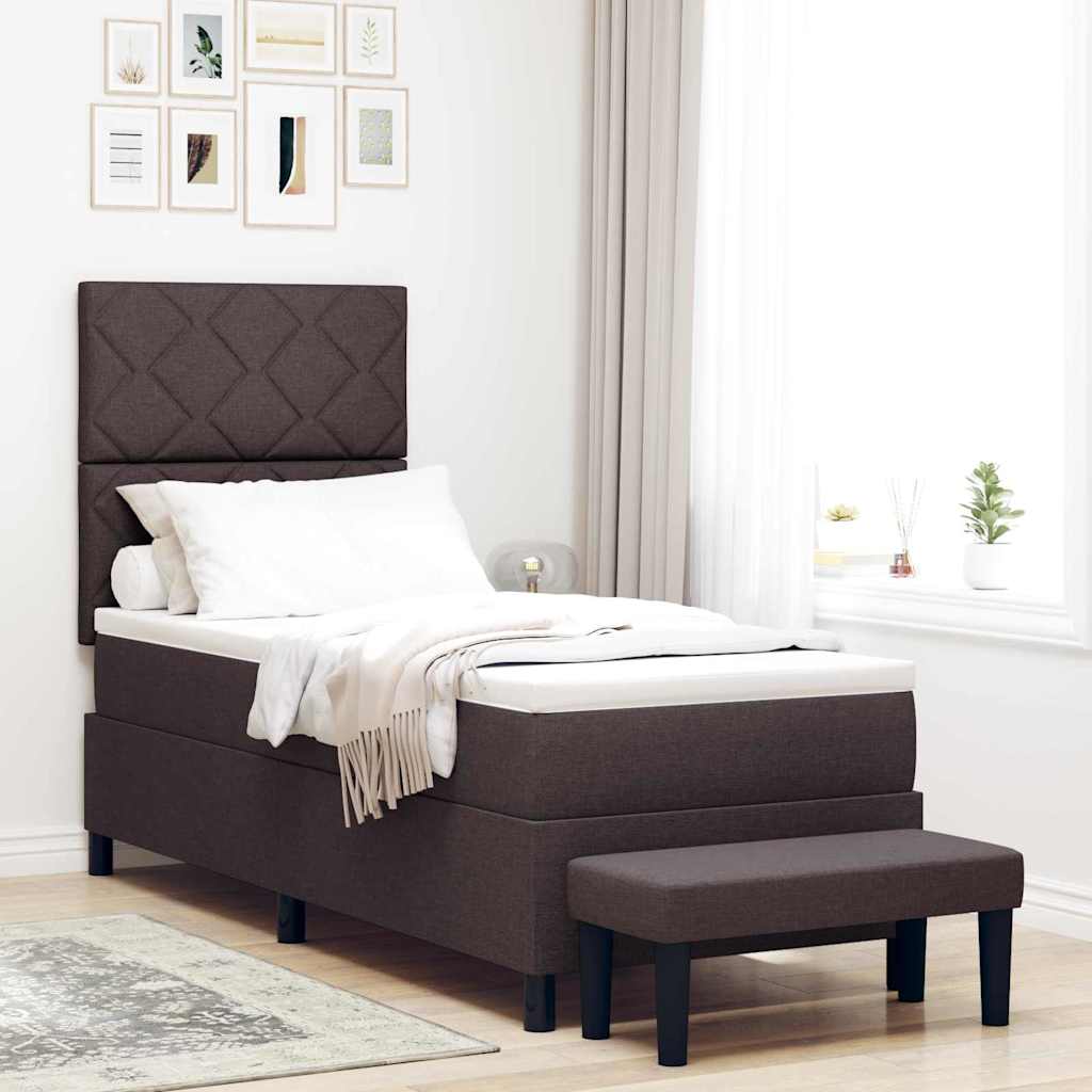 Lit à ressorts avec tête de lit Marron foncé 80 x 200 cm tissu