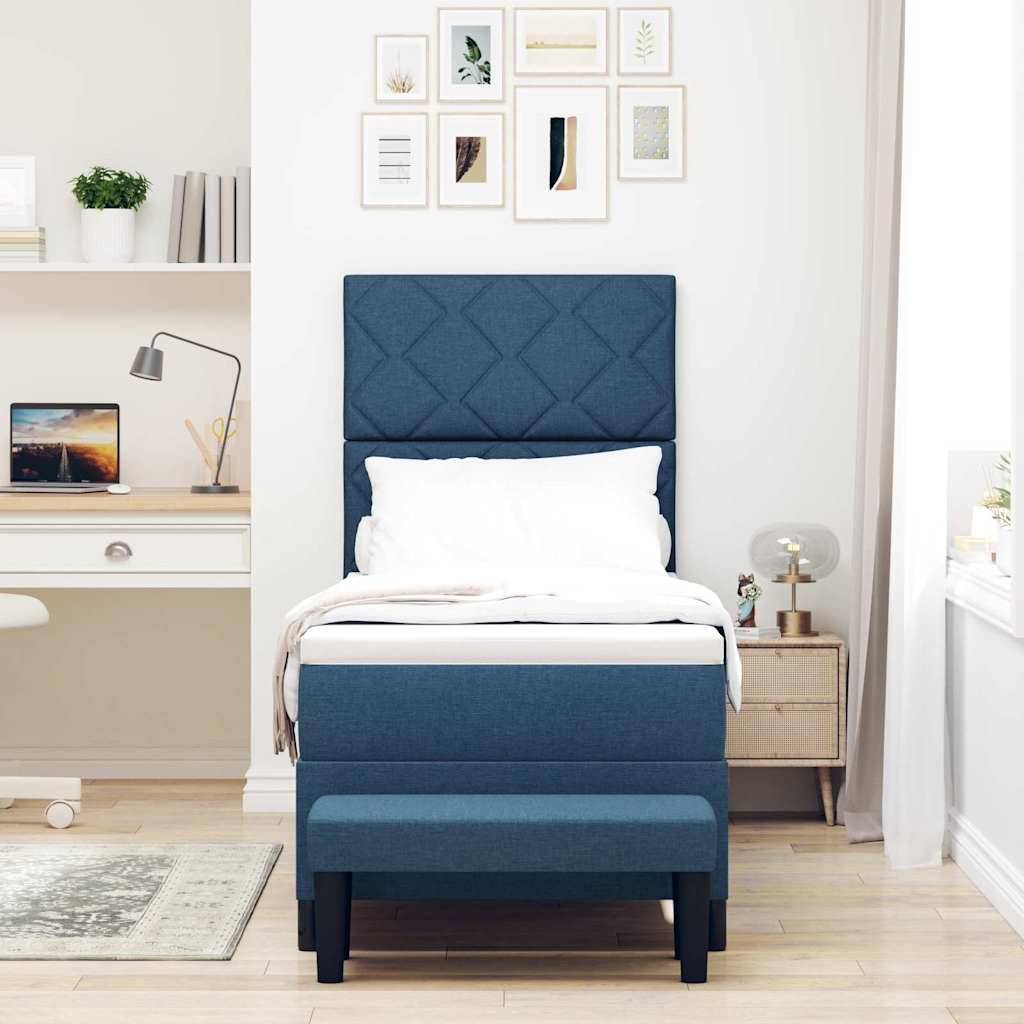 Lit à ressorts avec matelas Bleu 80 x 200 cm tissu - XIOS