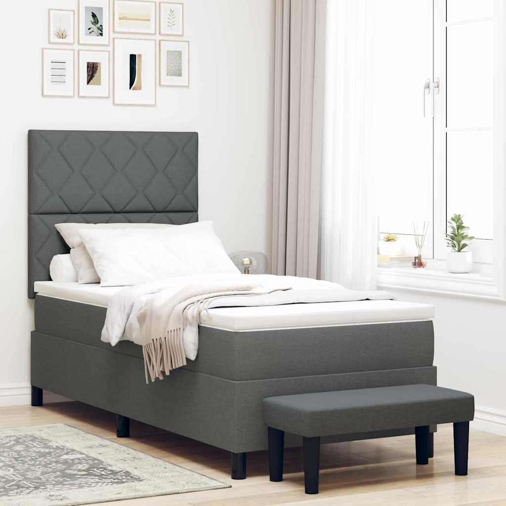 Lit à ressorts avec tête de lit Gris foncé 90 x 190 cm tissu
