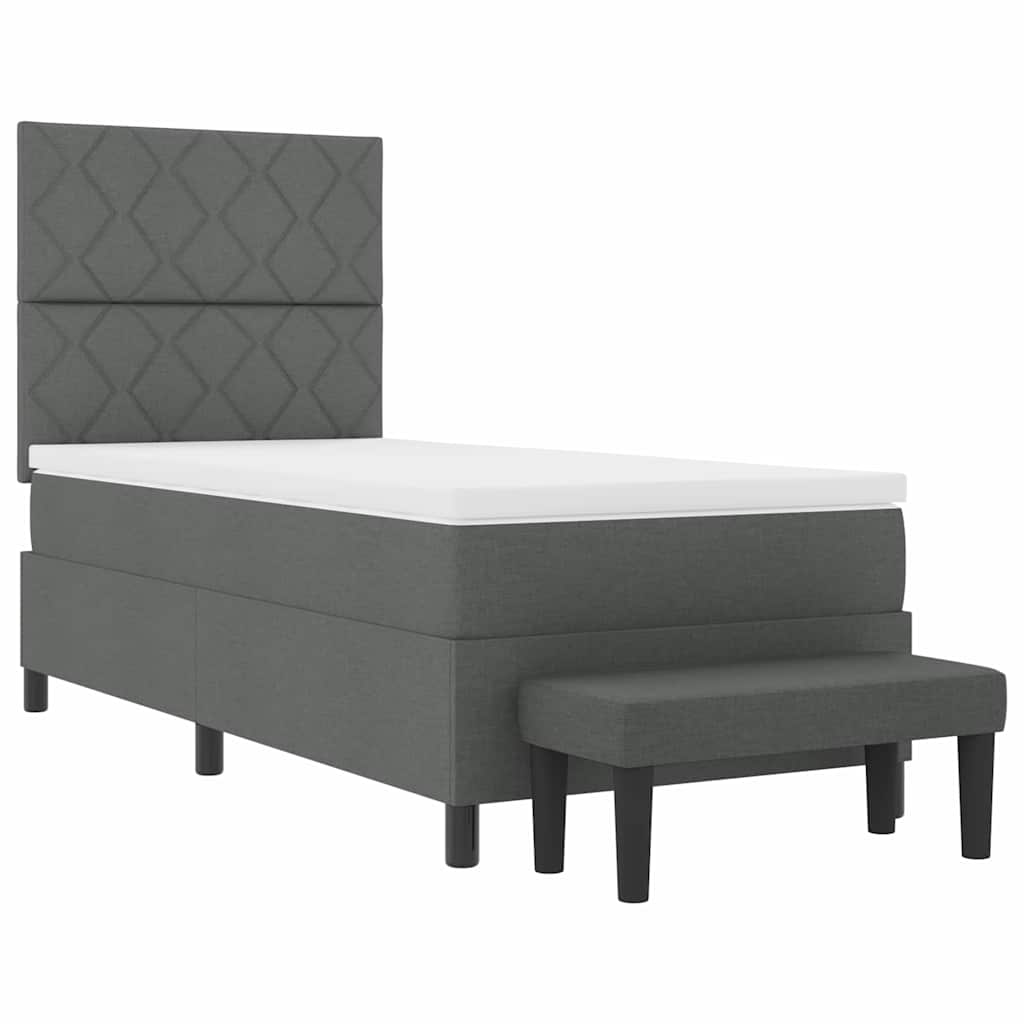 Lit à ressorts avec tête de lit Gris foncé 90 x 190 cm tissu