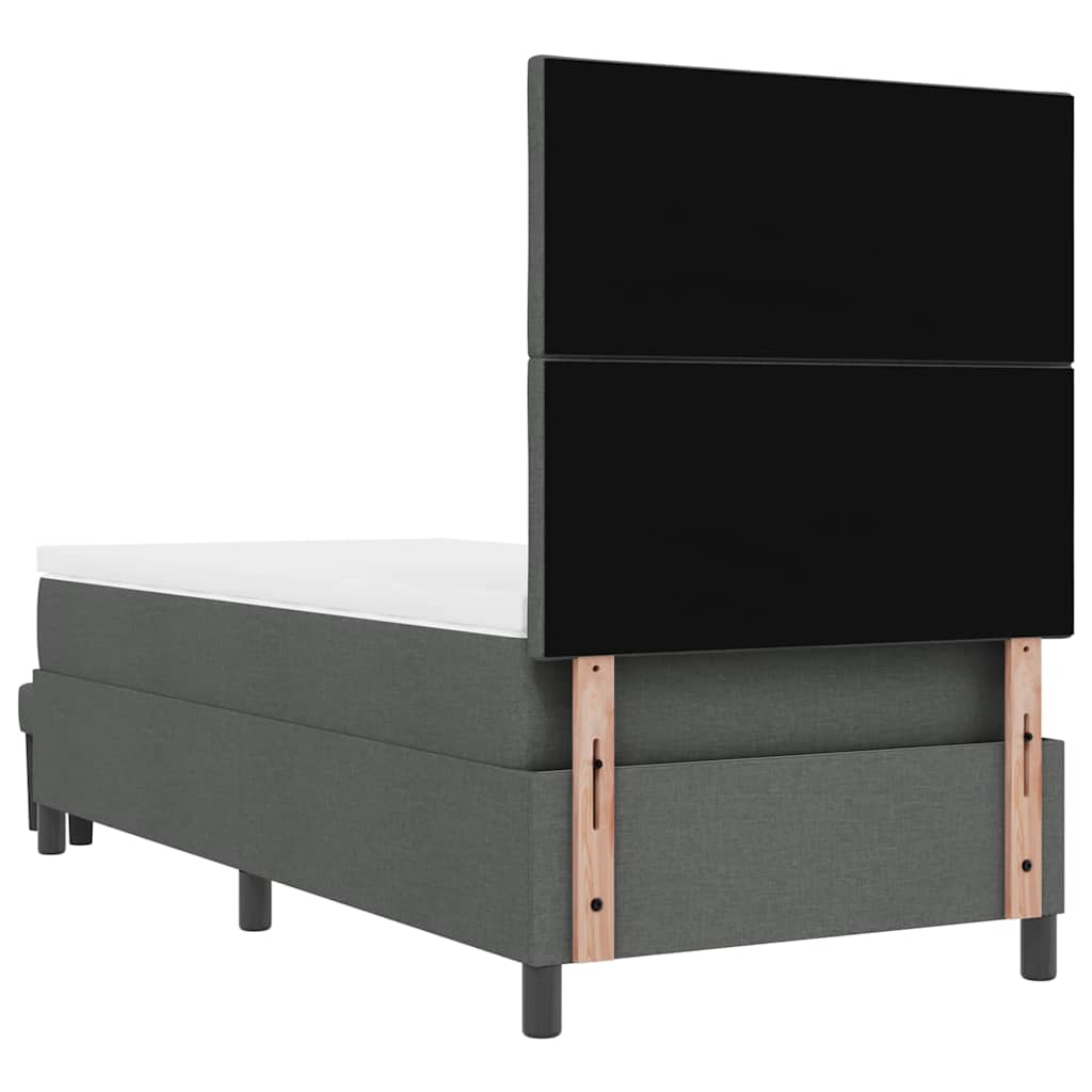 Lit à ressorts avec tête de lit Gris foncé 90 x 190 cm tissu