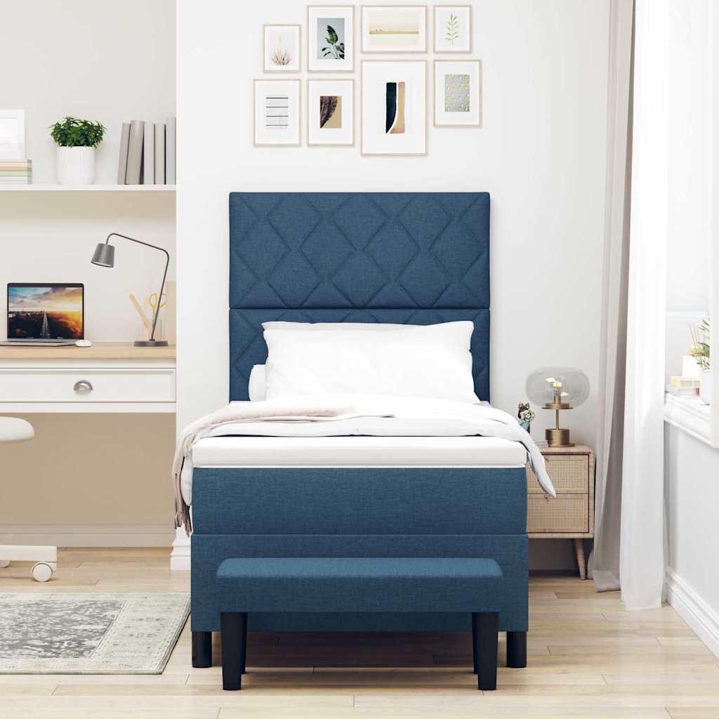 Lit à ressorts avec coussin Bleu 90 x 190 cm tissu