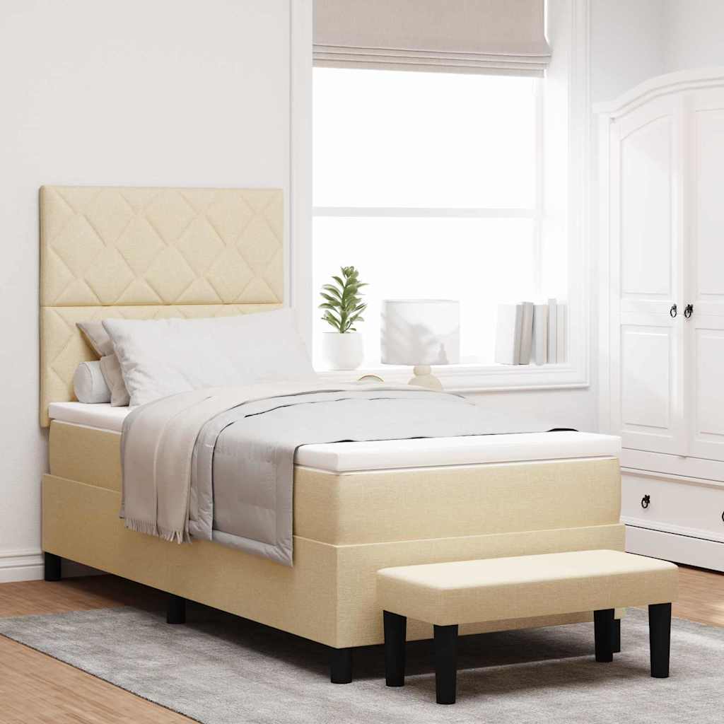 Lit à ressorts avec tête de lit Crème 100 x 200 cm tissu - XIOS