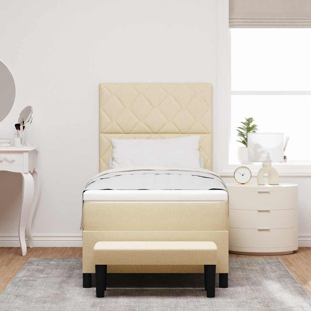 Lit à ressorts avec tête de lit Crème 100 x 200 cm tissu - XIOS