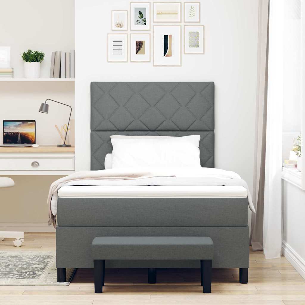 Lit à ressorts avec tête de lit Gris foncé 120 x 190 cm tissu