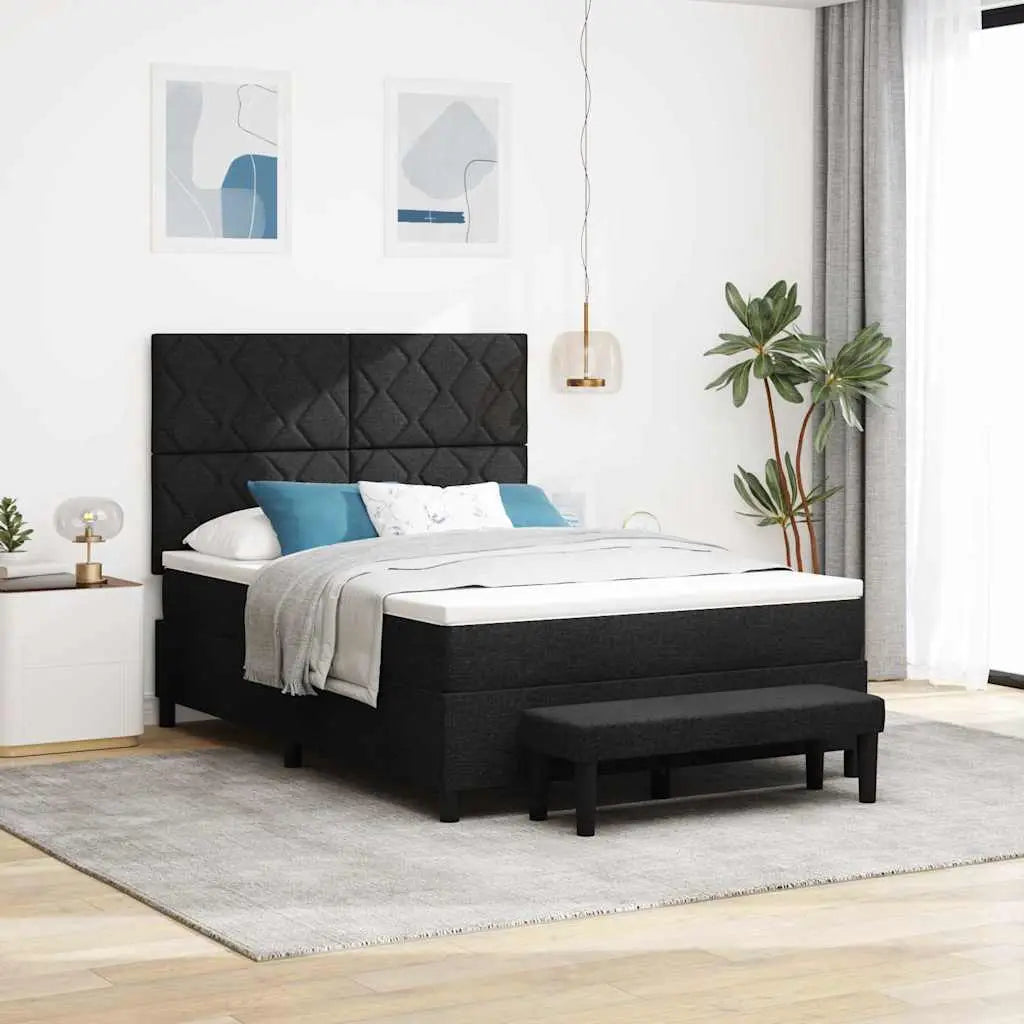 Lit à ressorts avec tête de lit Noir 140 x 190 cm tissu - XIOS