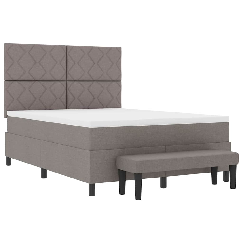 Lit à ressorts avec tête de lit Taupe 140 x 190 cm tissu