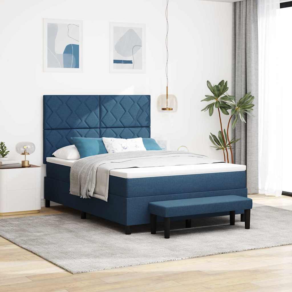 Lit à ressorts avec tête de lit Bleu 140 x 190 cm tissu