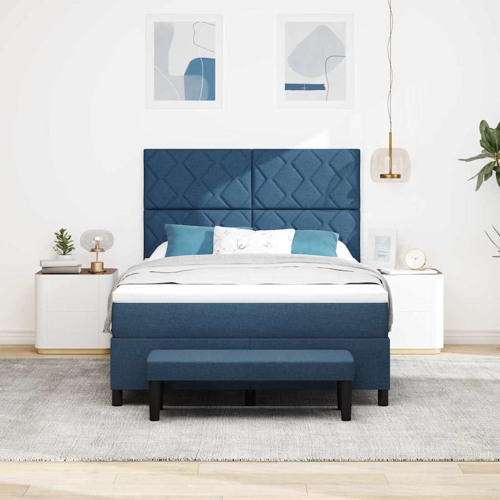 Lit à ressorts avec tête de lit Bleu 140 x 200 cm tissu