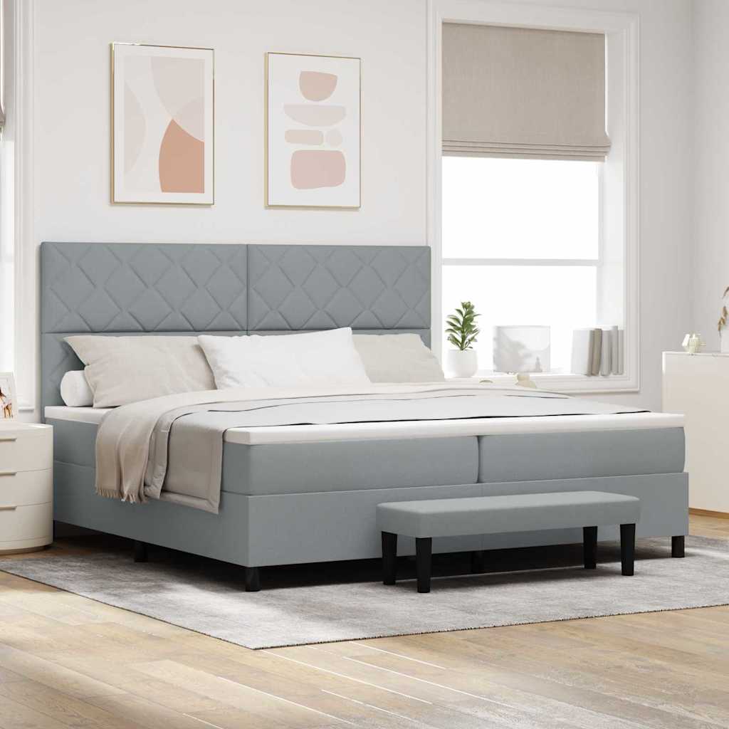 Lit à ressorts avec matelas Gris clair 200 x 200 cm tissu - XIOS