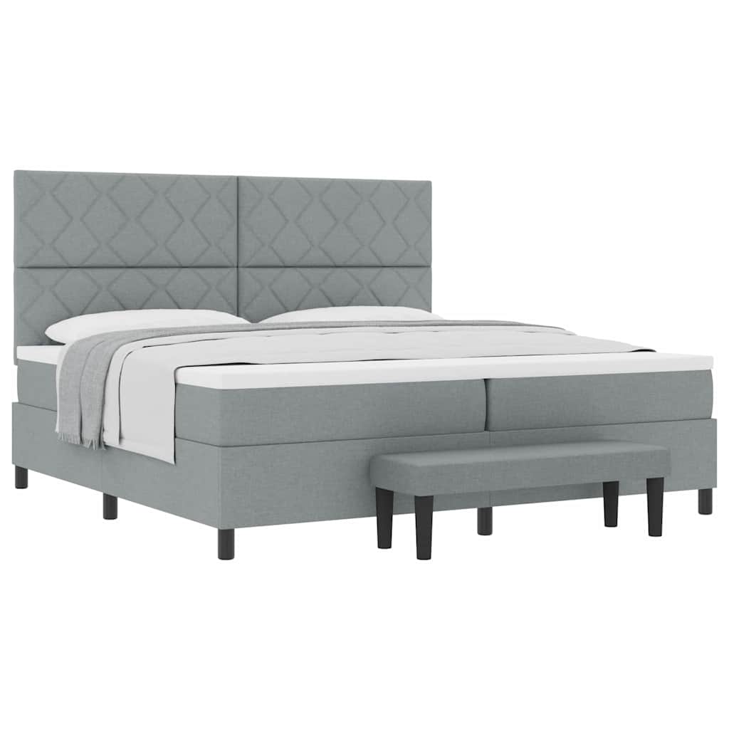Lit à ressorts avec matelas Gris clair 200 x 200 cm tissu - XIOS