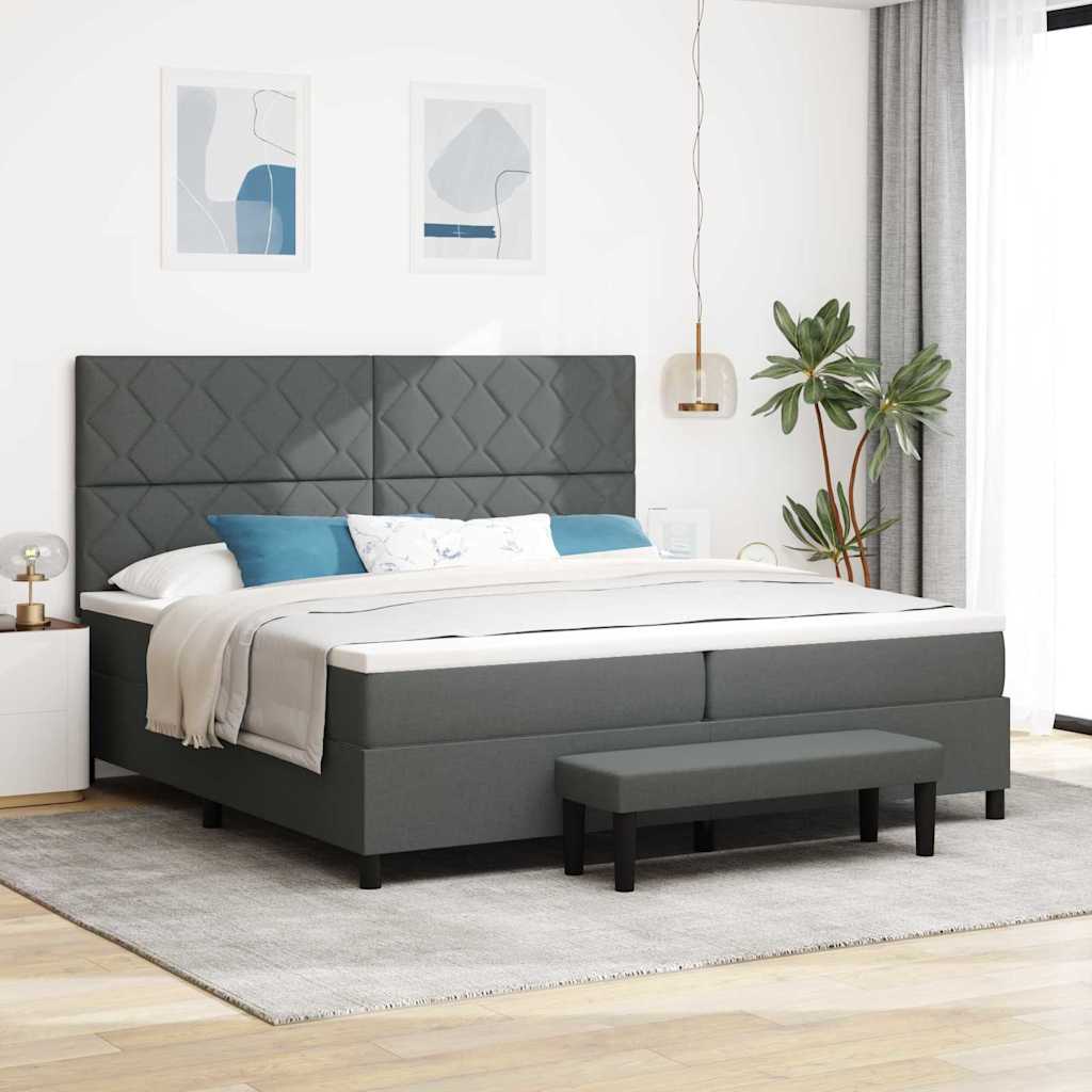 Lit à ressorts avec matelas Gris foncé 200 x 200 cm tissu - XIOS