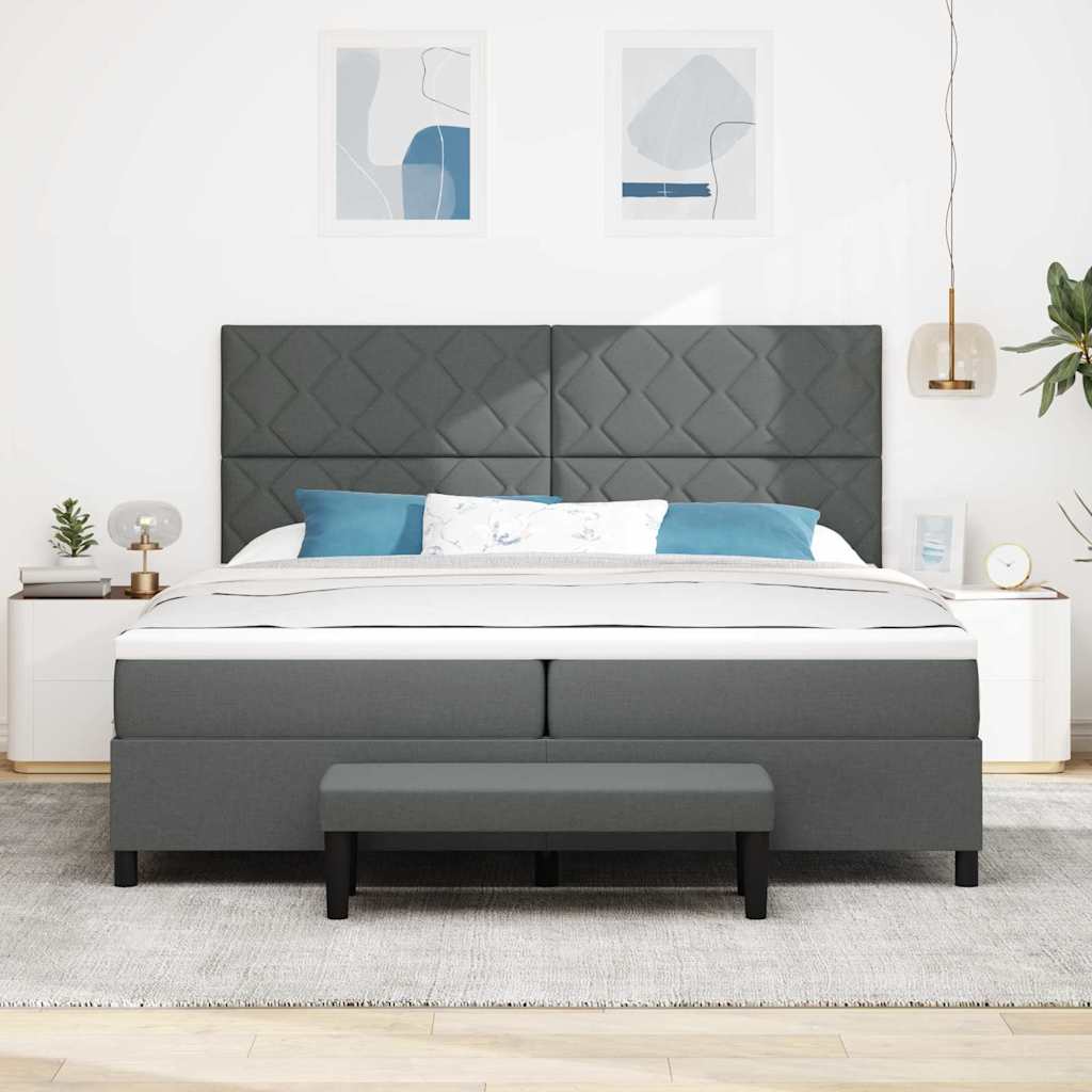 Lit à ressorts avec matelas Gris foncé 200 x 200 cm tissu - XIOS