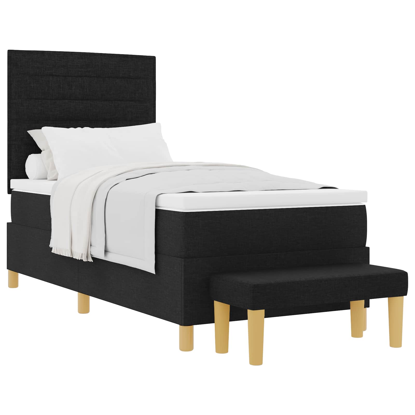 Lit à ressorts avec tête de lit Noir 200 x 90 cm tissu - XIOS