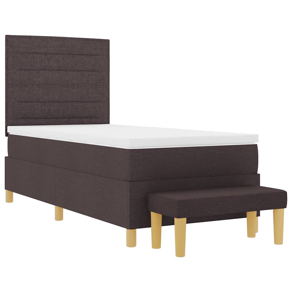 Lit à ressorts avec tête de lit Marron foncé 200 x 90 cm tissu
