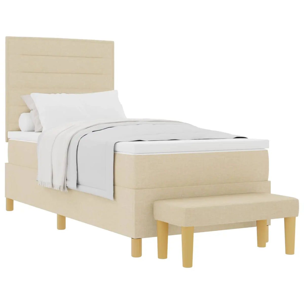 Lit à ressorts avec tête de lit Crème 200 x 90 cm tissu - XIOS