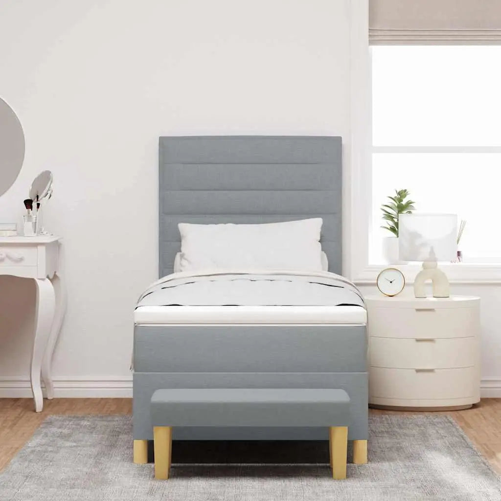 Lit à ressorts avec tête de lit Gris clair 190 x 90 cm tissu - XIOS