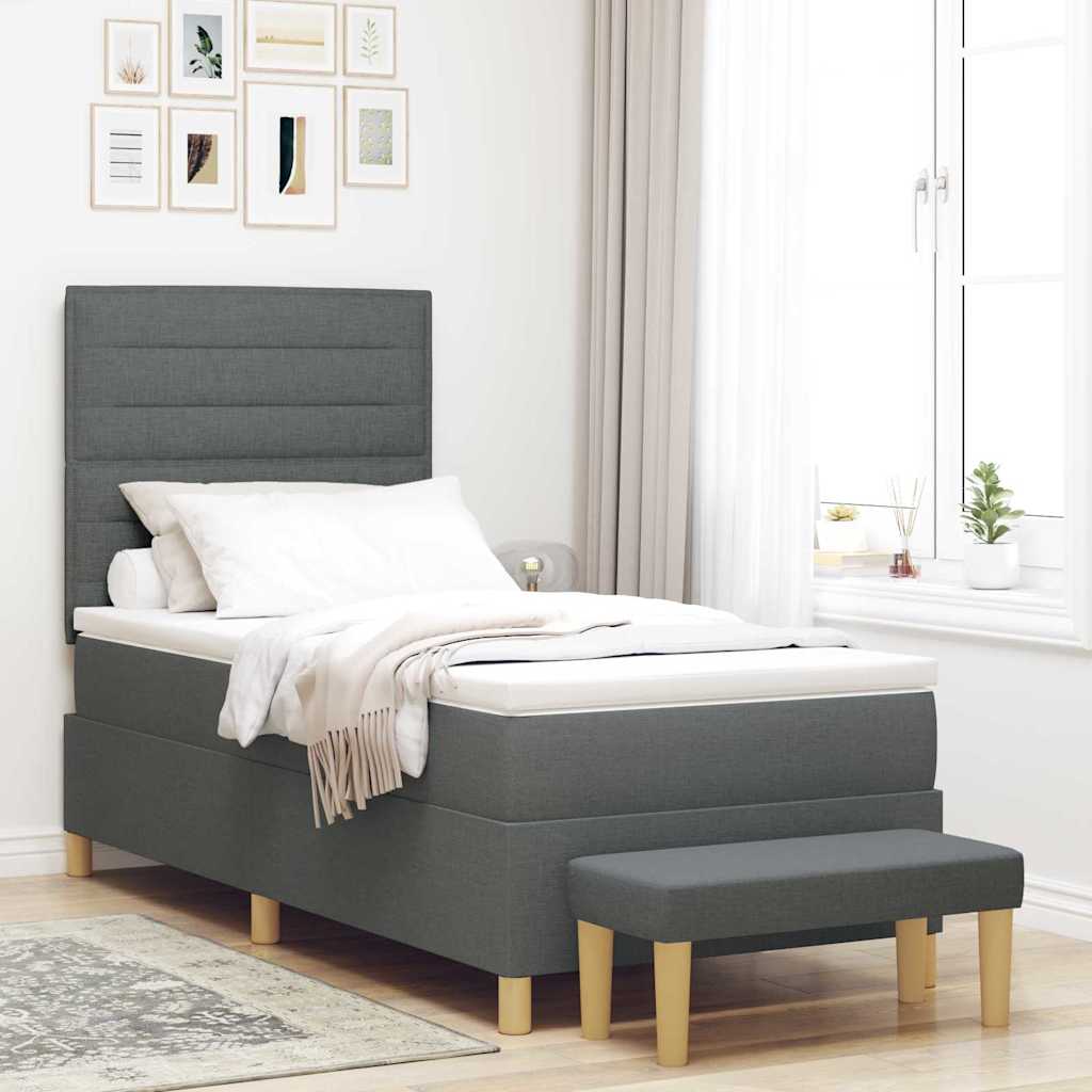 Lit à ressorts avec matelas Gris foncé 90 x 200 cm tissu