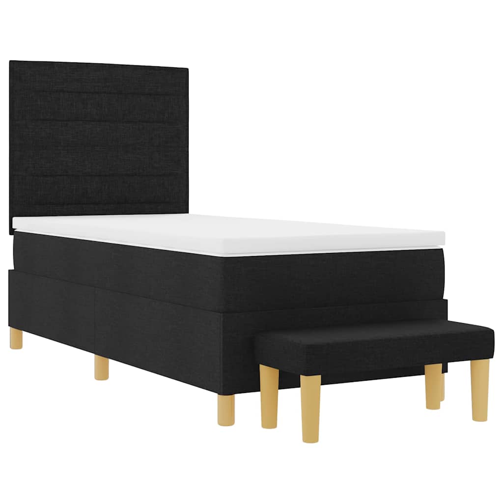 Lit à ressorts avec matelas Noir 90 x 200 cm tissu