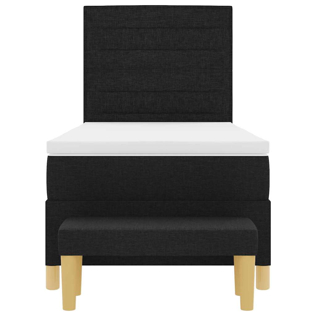 Lit à ressorts avec matelas Noir 90 x 200 cm tissu