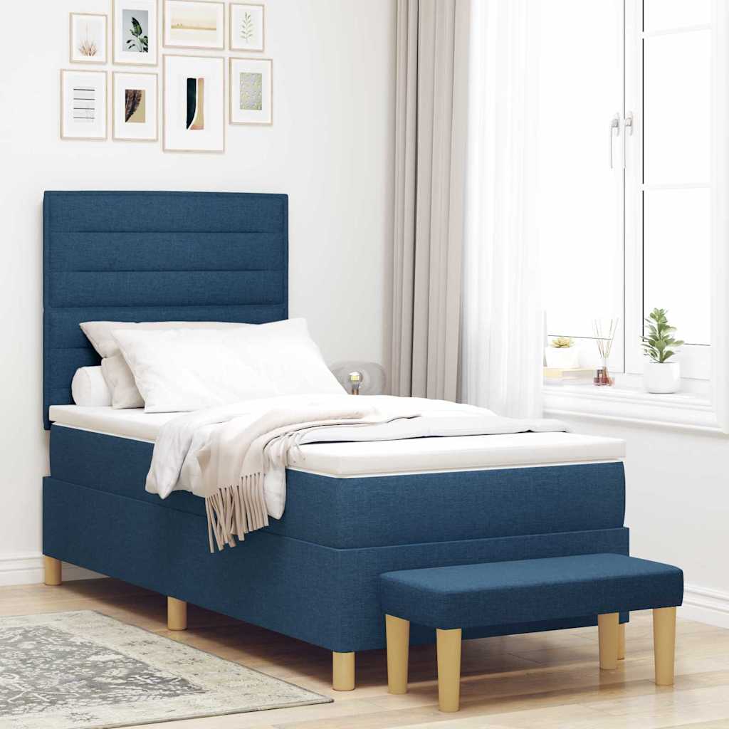 Lit à ressorts avec matelas Bleu 90 x 200 cm tissu - XIOS