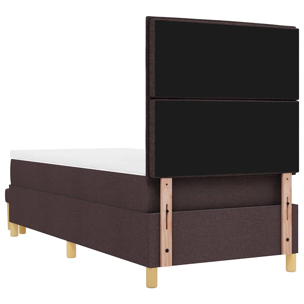 Lit à ressorts avec tête de lit Marron foncé 200 x 90 cm tissu