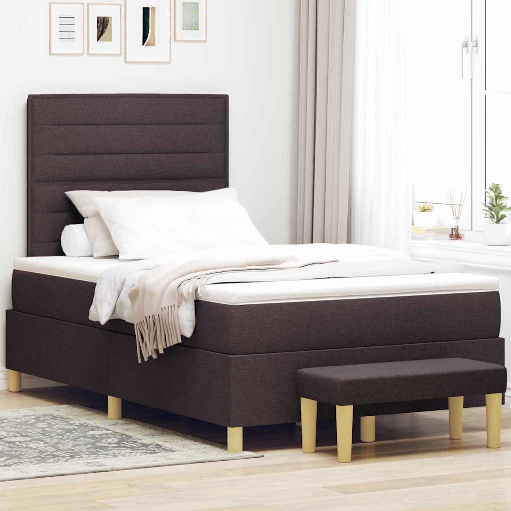 Lit à ressorts avec matelas Marron foncé 120 x 200 cm tissu - XIOS