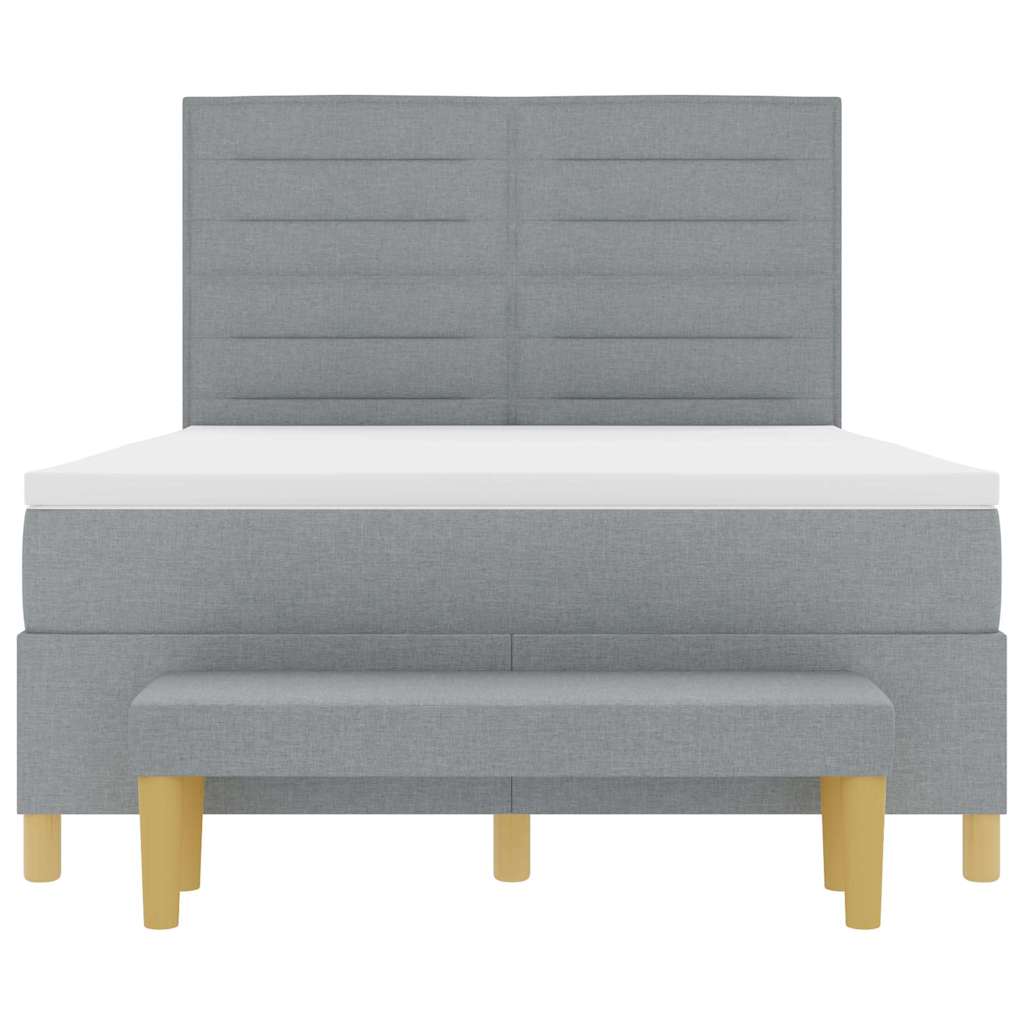 Lit à ressorts avec tête de lit Gris clair 190 x 140 cm tissu