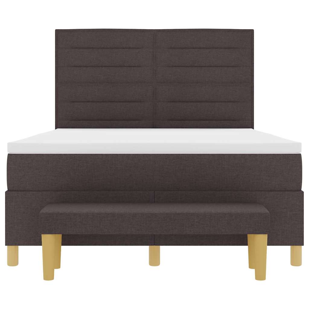 Lit à ressorts avec tête de lit Marron foncé 190 x 140 cm tissu