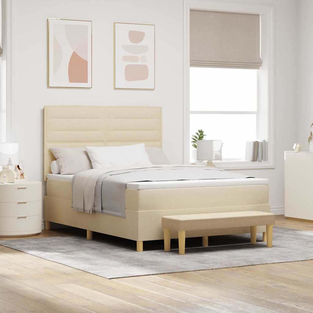 Lit à ressorts avec tête de lit Crème 190 x 140 cm tissu - XIOS