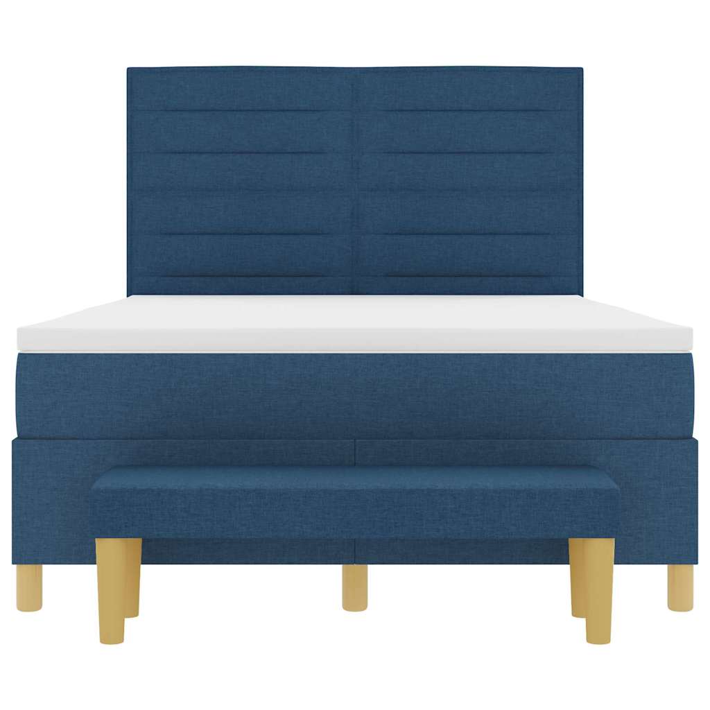 Lit à ressorts avec tête de lit Bleu 190 x 140 cm tissu