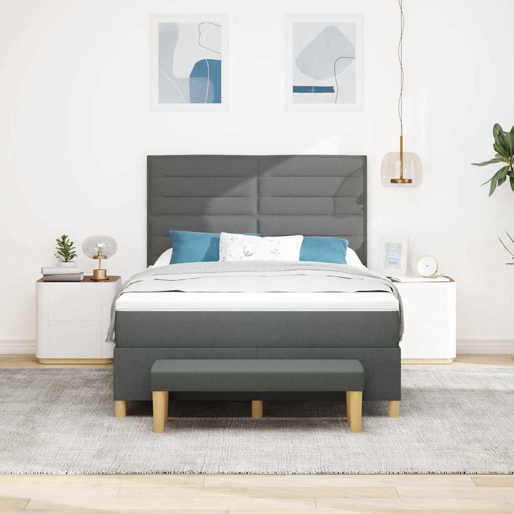 Lit à ressorts avec matelas Gris foncé 140 x 200 cm tissu - XIOS