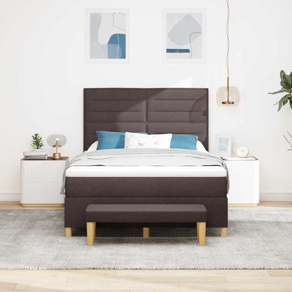 Lit à ressorts avec tête de lit Marron foncé 200 x 140 cm tissu