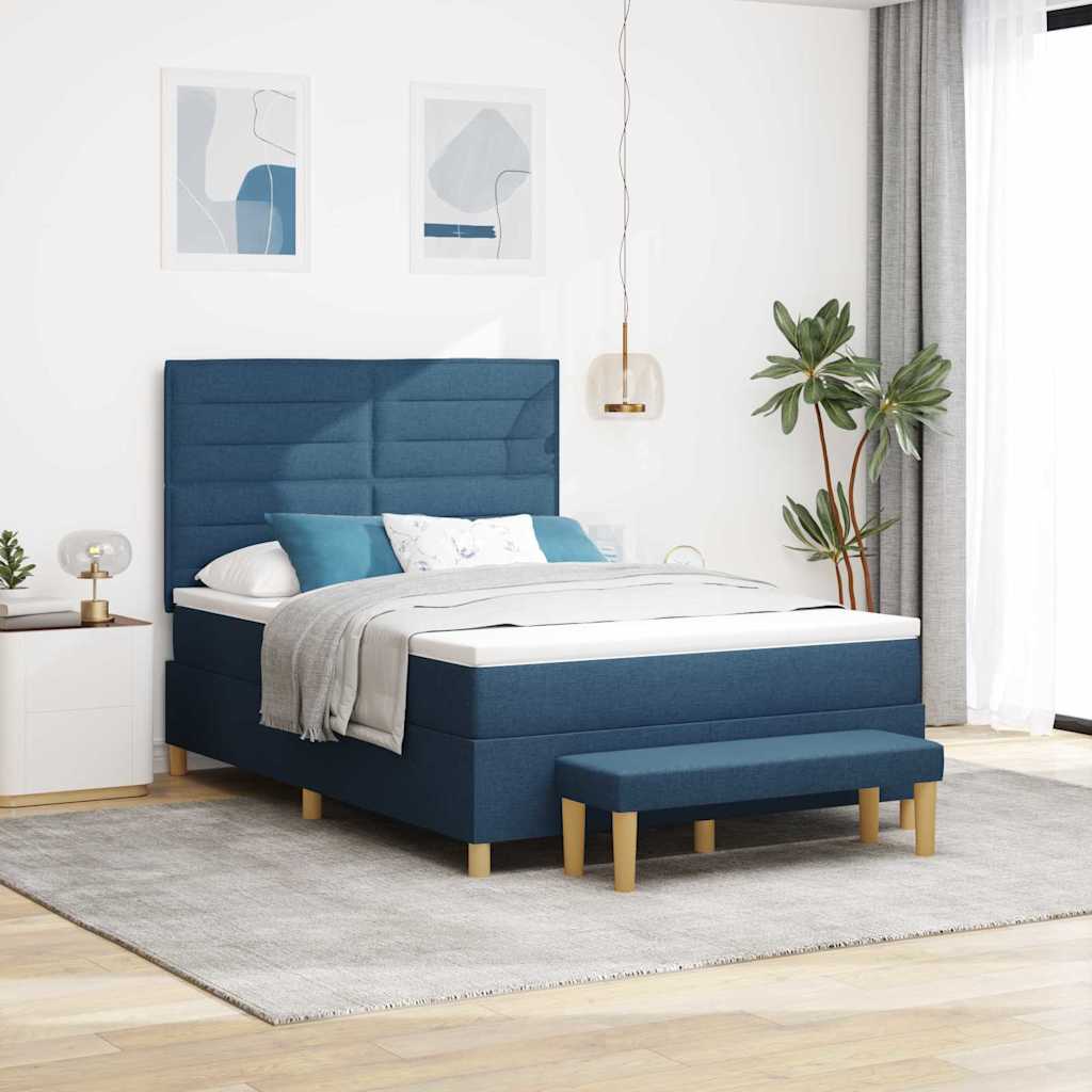 Lit à ressorts avec tête de lit Bleu 200 x 140 cm tissu