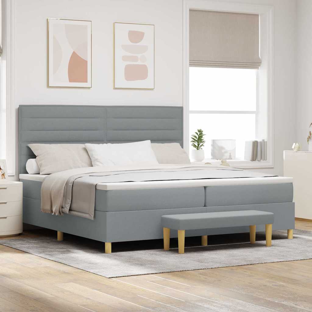 Lit à ressorts avec matelas Gris clair 200 x 200 cm tissu