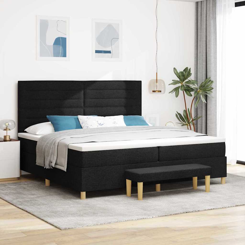 Lit à ressorts avec matelas Noir 200 x 200 cm tissu - XIOS