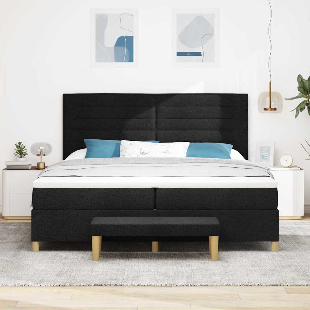 Lit à ressorts avec matelas Noir 200 x 200 cm tissu - XIOS